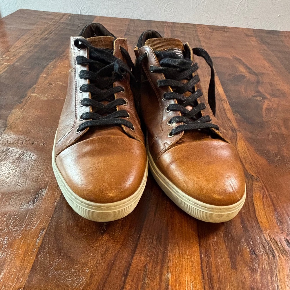 Bullboxer Mens Tan‎ Leather High Top Sneakers Cap Toe Handmade in Portugal